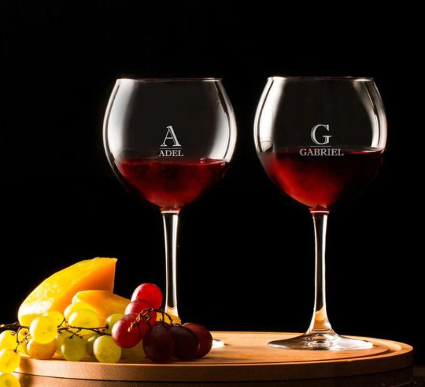Hand Cut Stemmed Wine Glass with Custom Monogram