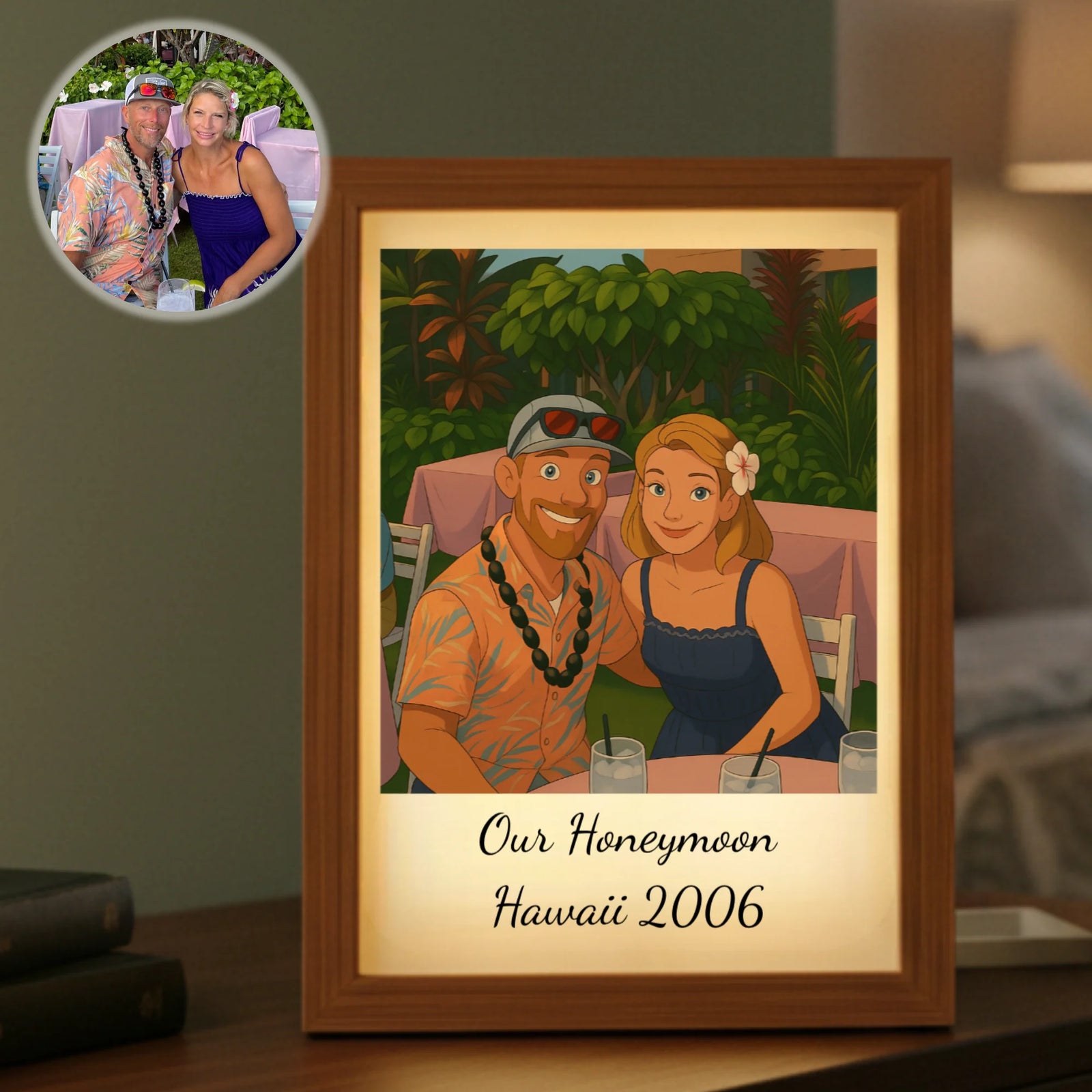 Personalized 2d Cartoon Printed on Wood Frame Willow and Hive