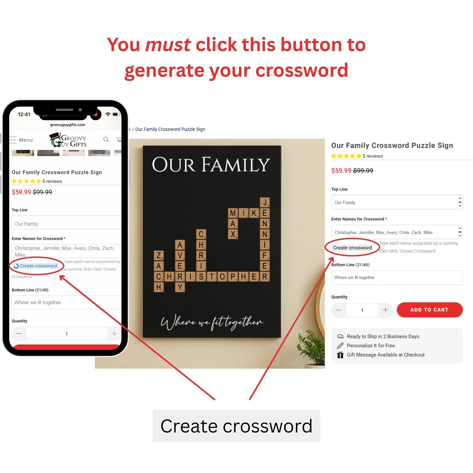 Family Threads Personalized Crossword Sign