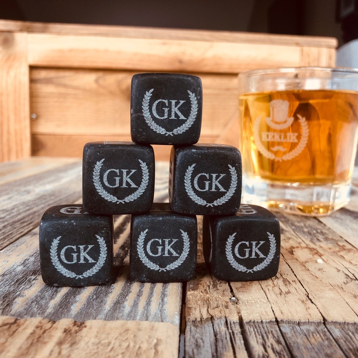 Arctic Monogram Personalized whiskey stones set with engraved initials