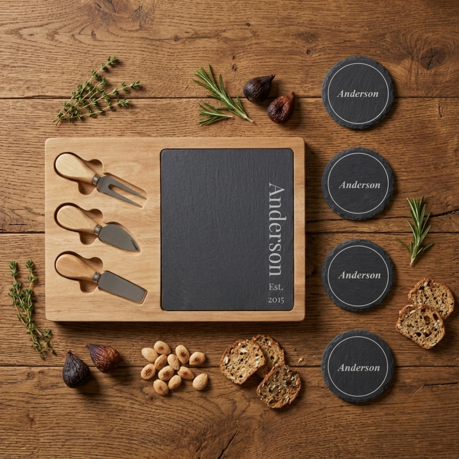 Personalized Slate Cheese & Coaster Set