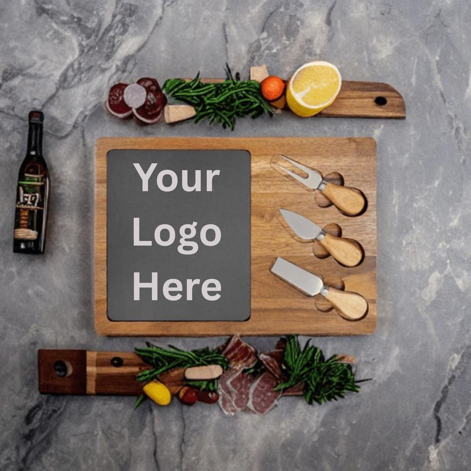 Custom Logo Slate Charcuterie Board with Utensils