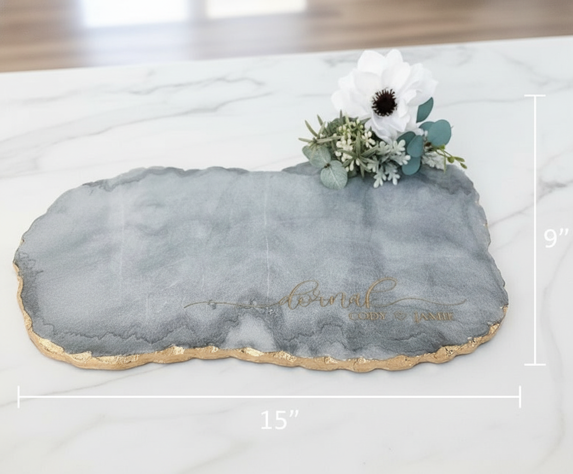 Personalized Marble Charcuterie Board with Gold Edge