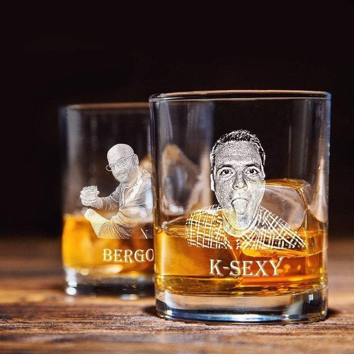 Custom Photo Engraved on Whiskey Glass - Etched Picture on Glass Willow & Hive