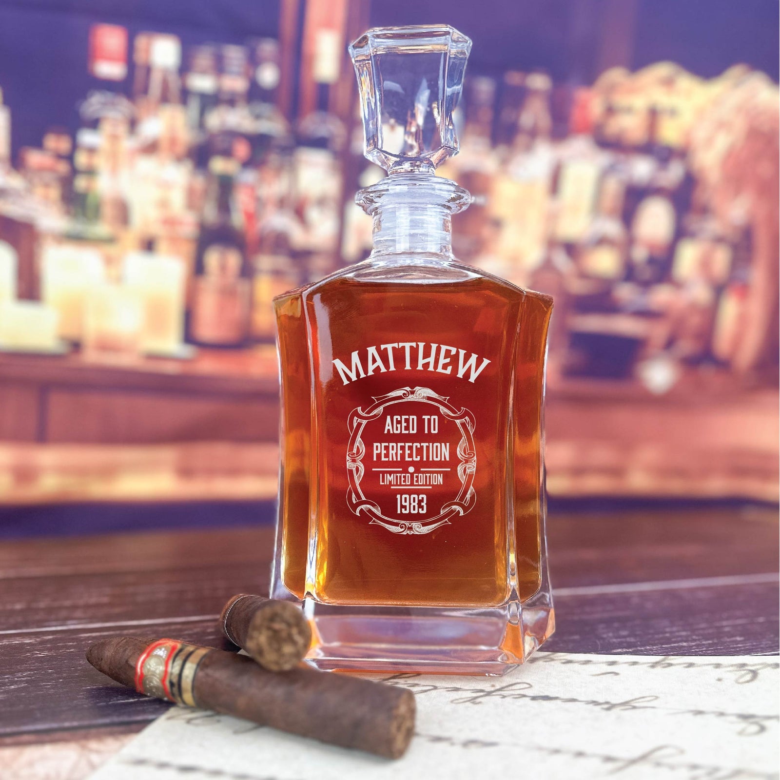 Aged To Perfection Personalized Decanter Willow and Hive