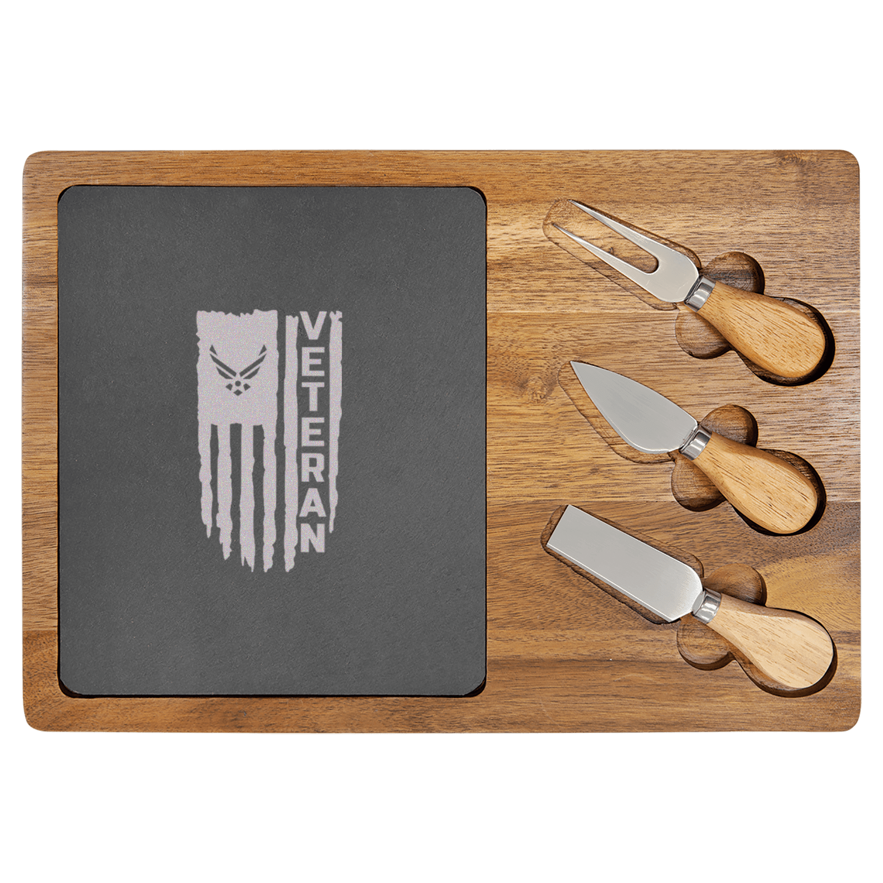 Airforce Veteran Flag Wood Slate Serving Tray
