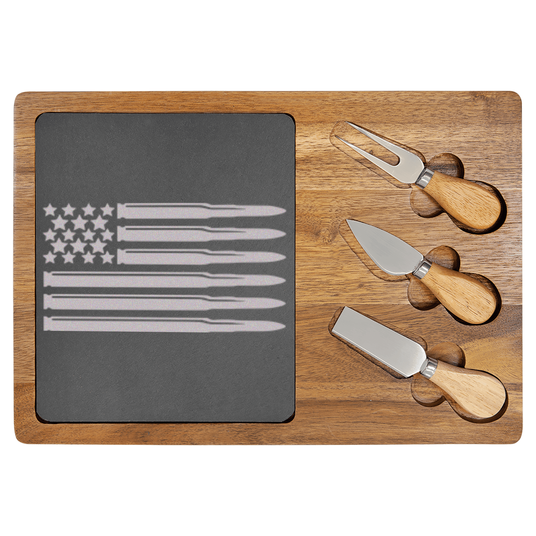 Bullet American Flag Wood Slate Serving Tray