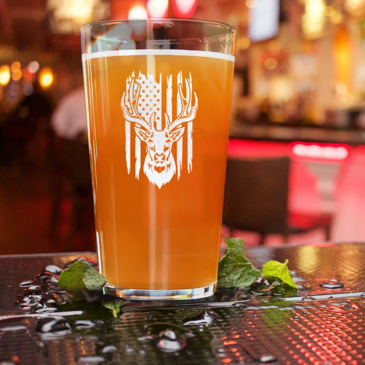 Deer Torn American Flag Pint Glass
