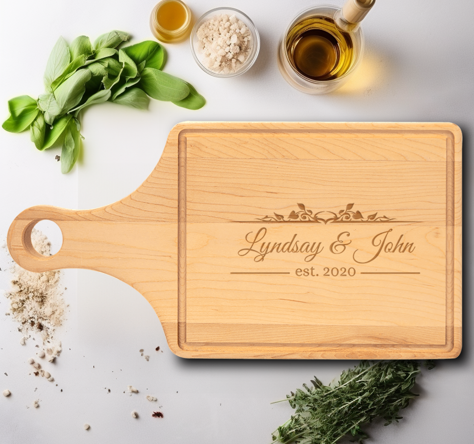 Anniversary Maple Paddle Cutting Board With Forever United Design