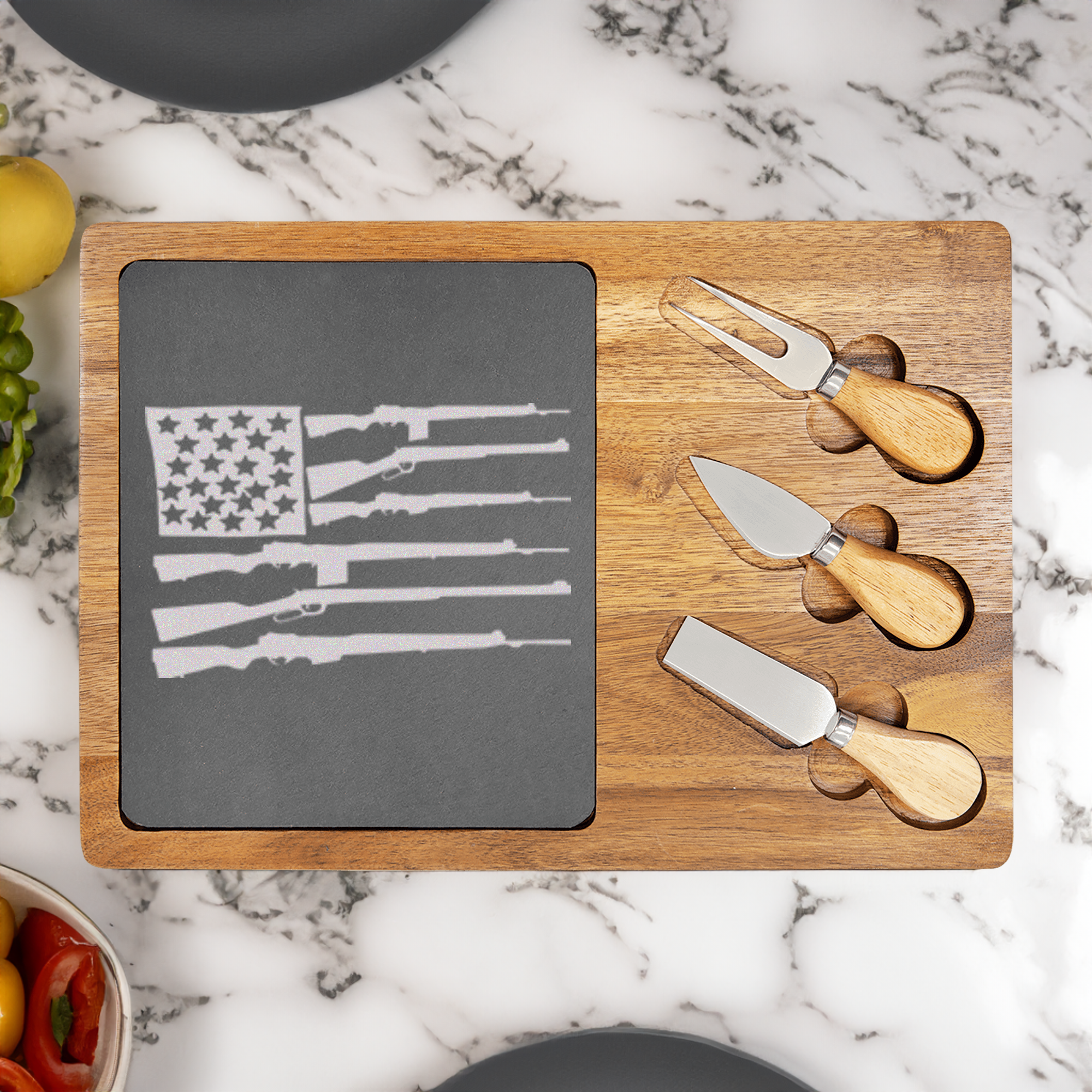 Freedom Flag Wood Slate Serving Tray