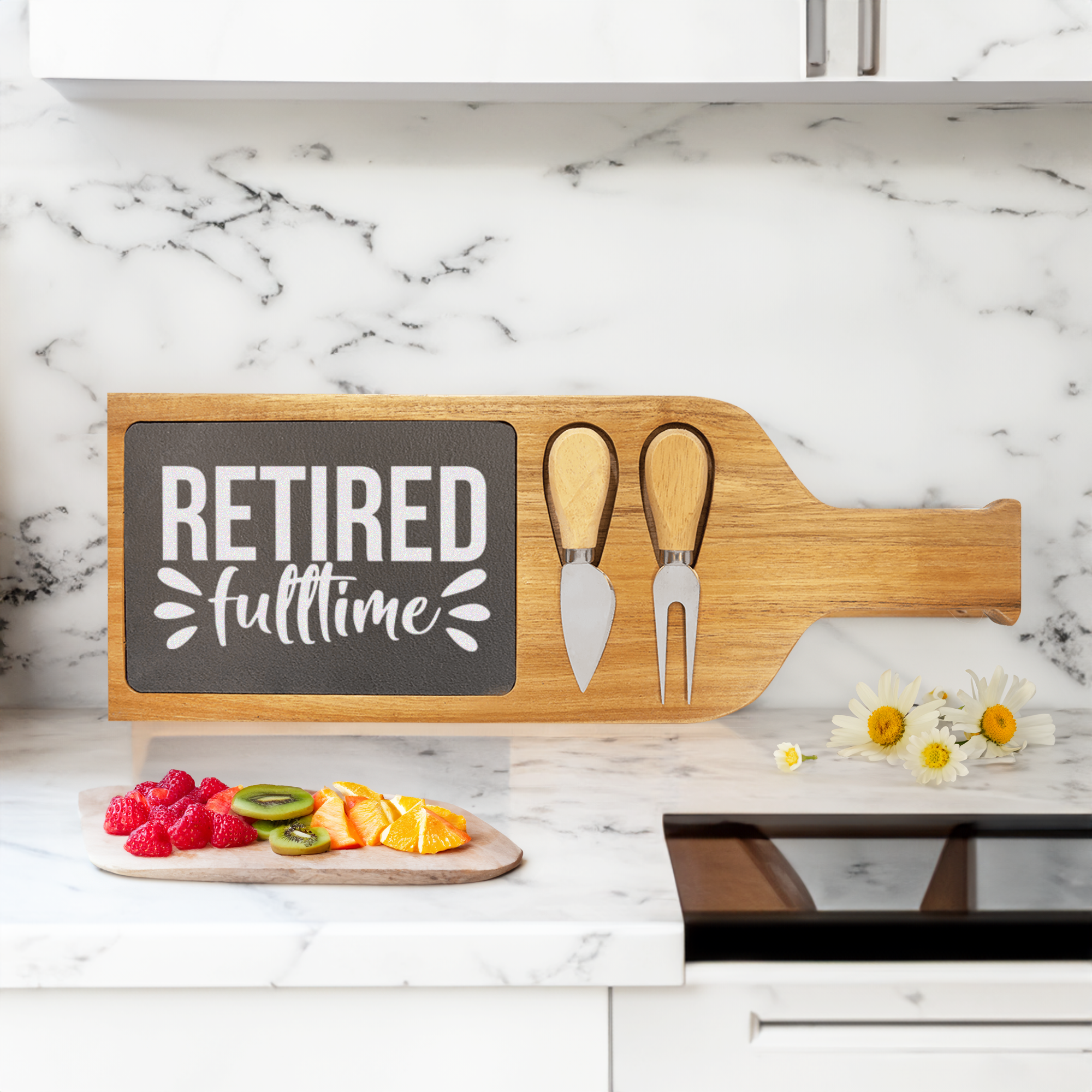 Fulltime Retired Wood Slate Serving Tray With Handle
