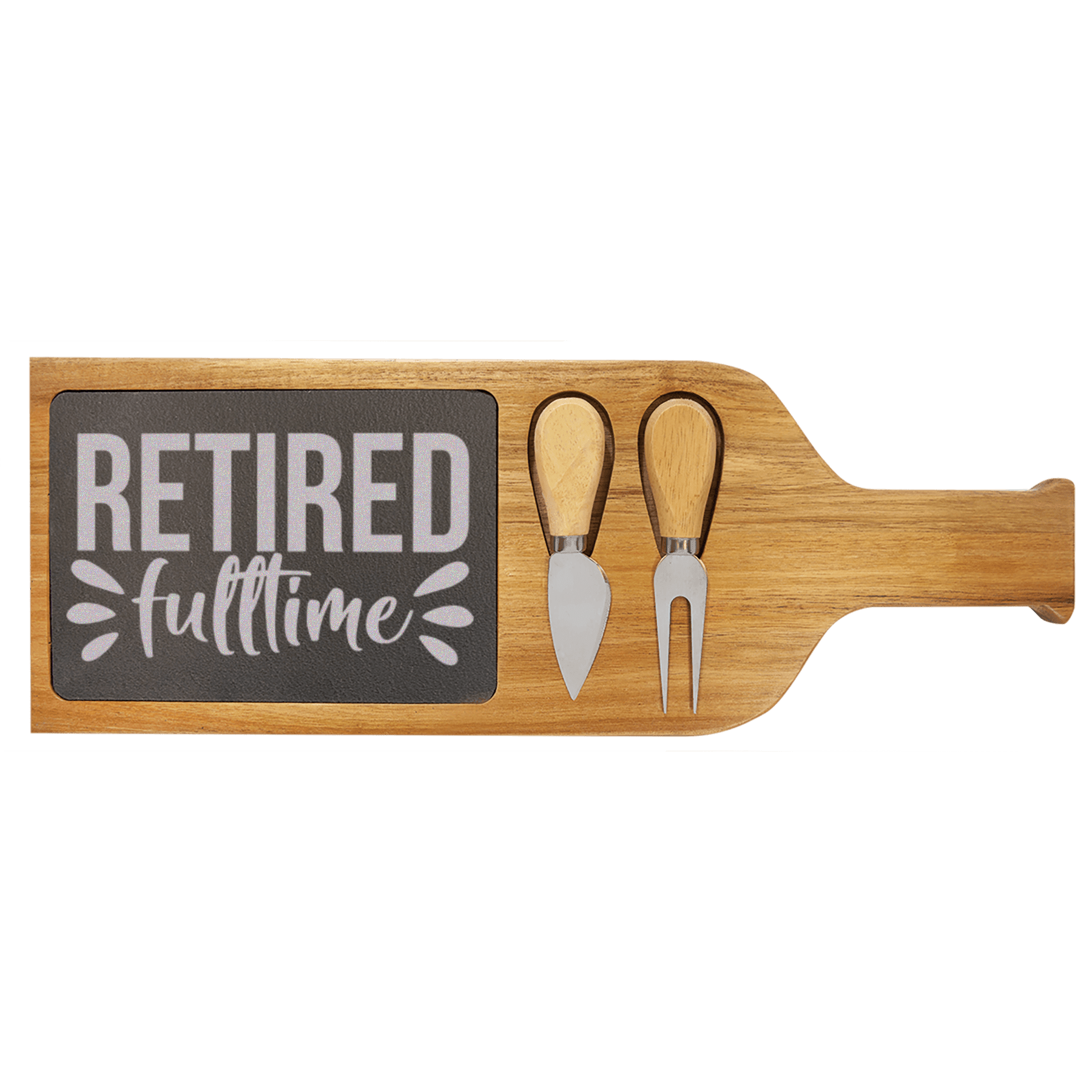 Fulltime Retired Wood Slate Serving Tray With Handle