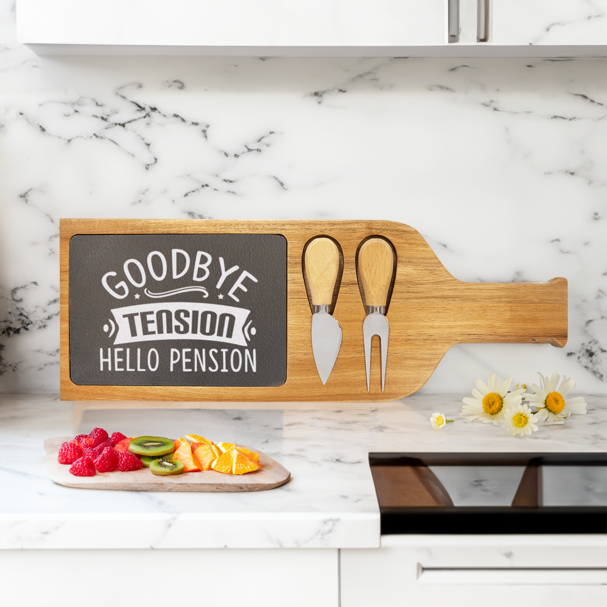 Getting Paid To Relax Wood Slate Serving Tray With Handle