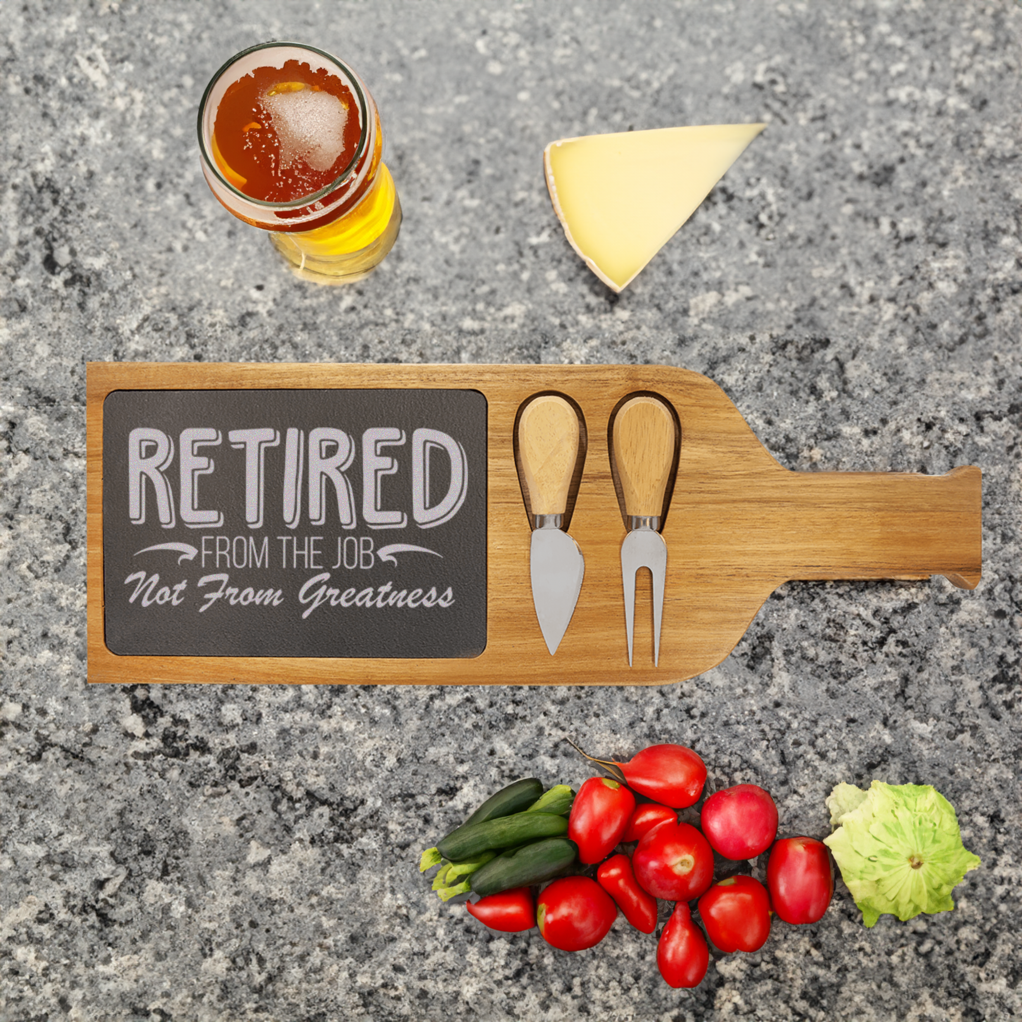 Greatness Never Retires Wood Slate Serving Tray With Handle