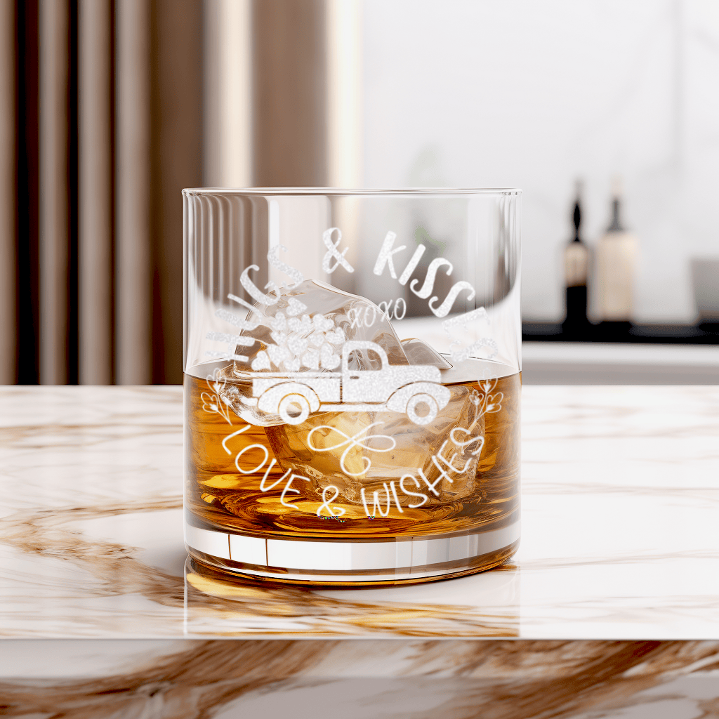 Hugs Kisses Lovers Wishses Whiskey Glass