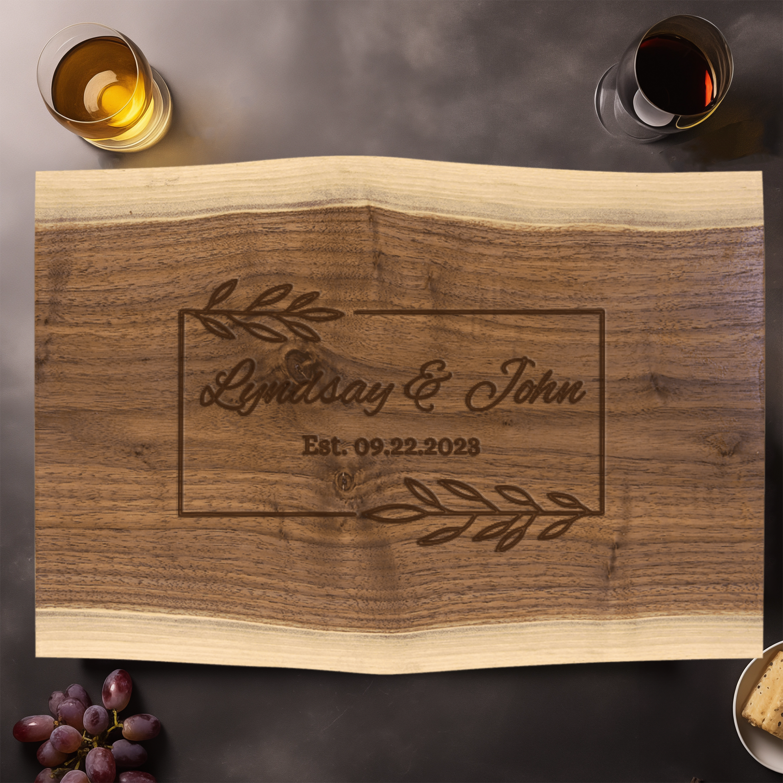 Anniversary Walnut Cutting Board With Love Entwined Design