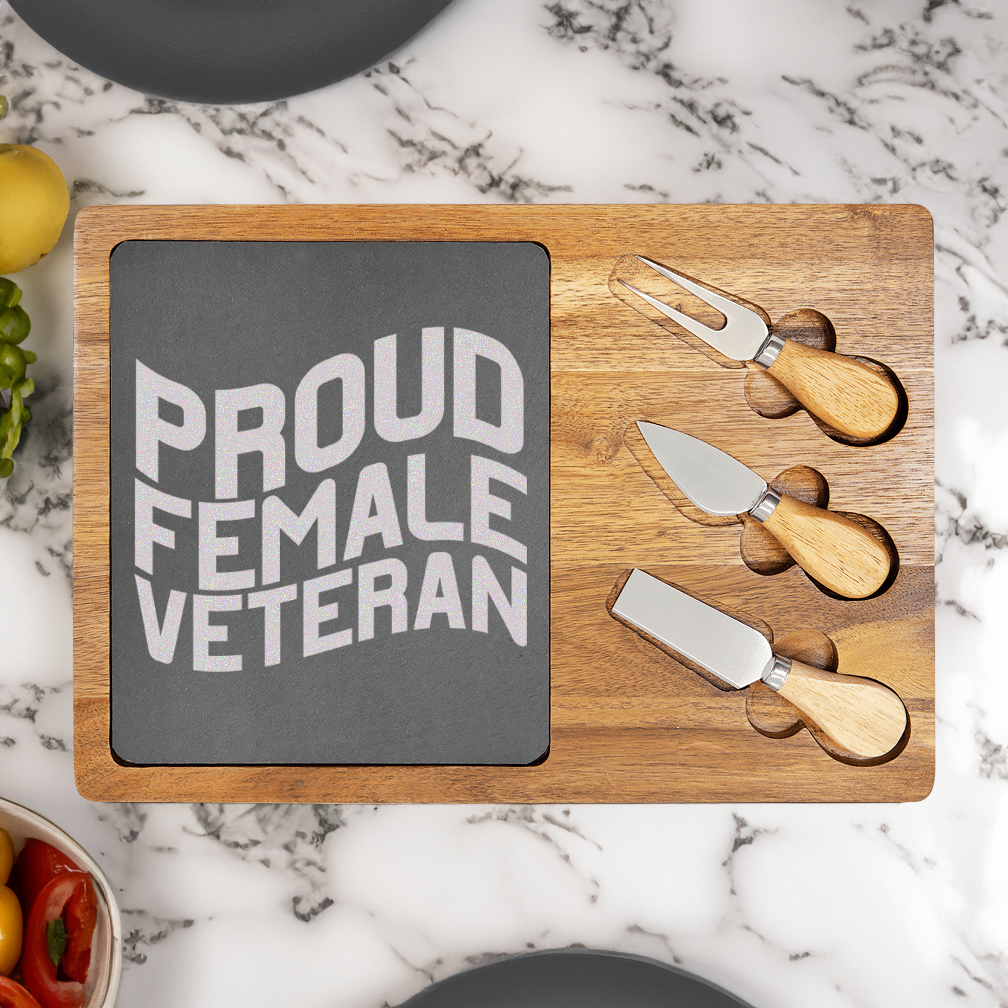 Proud Female Veteran Wood Slate Serving Tray