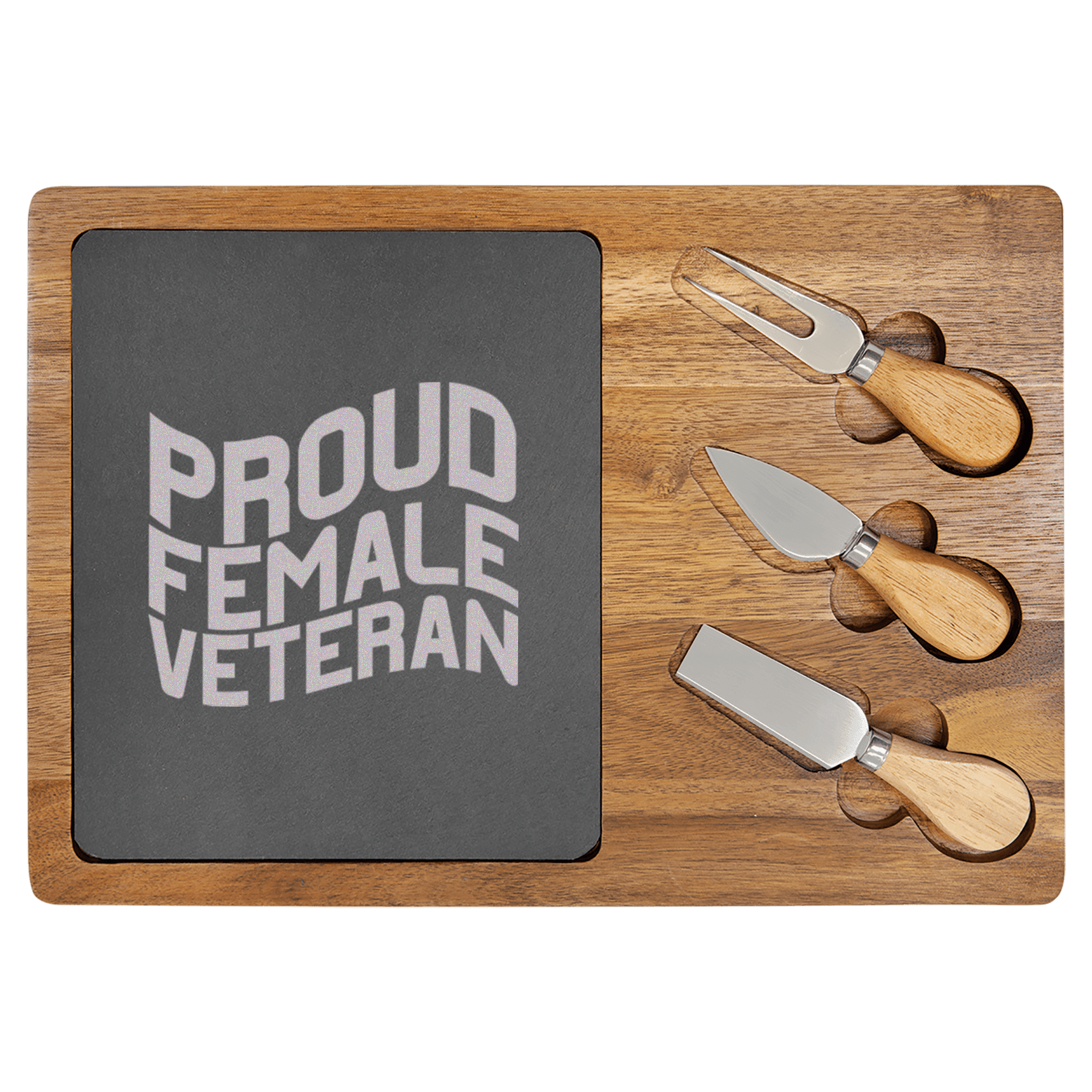 Proud Female Veteran Wood Slate Serving Tray