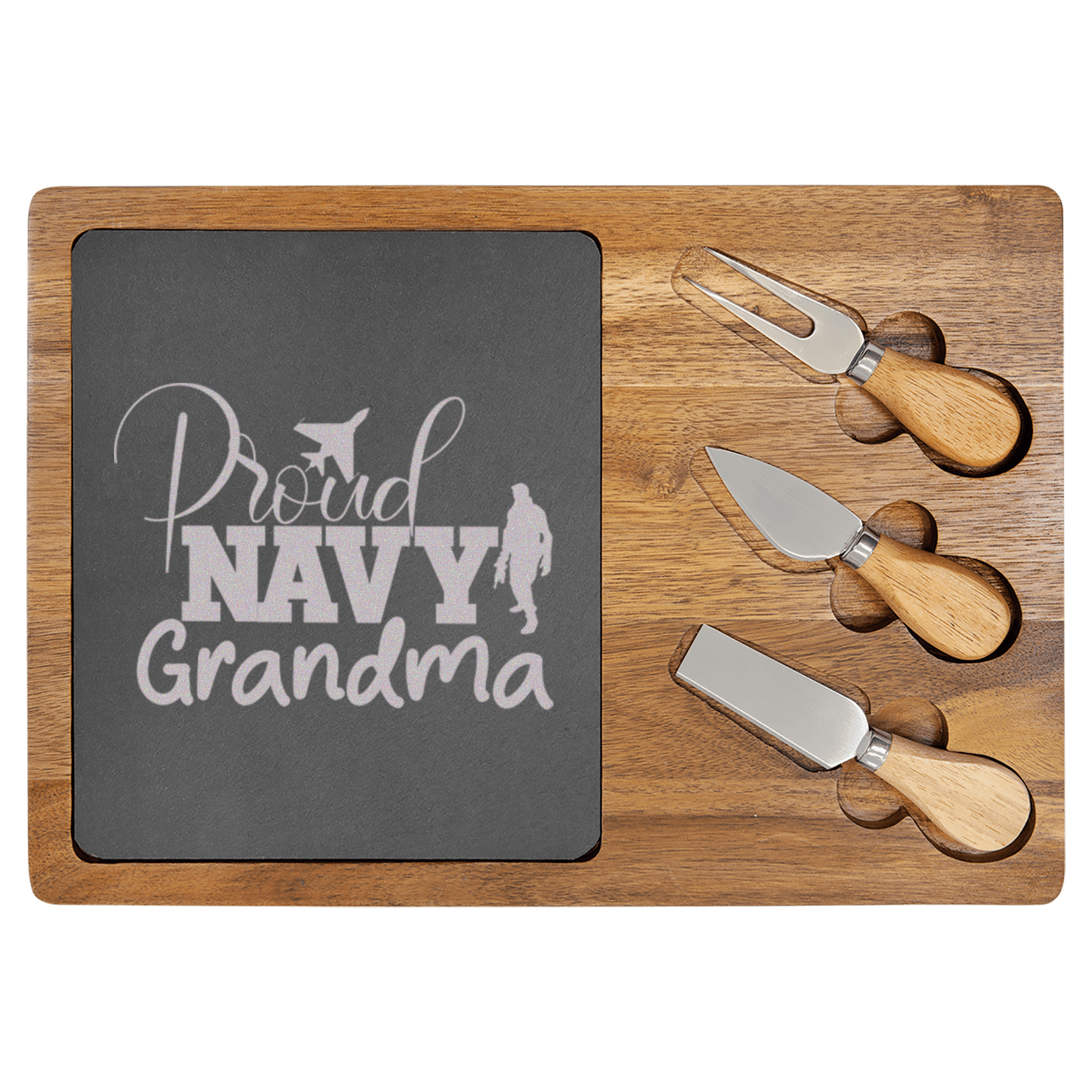 Proud Navy Grandma Wood Slate Serving Tray