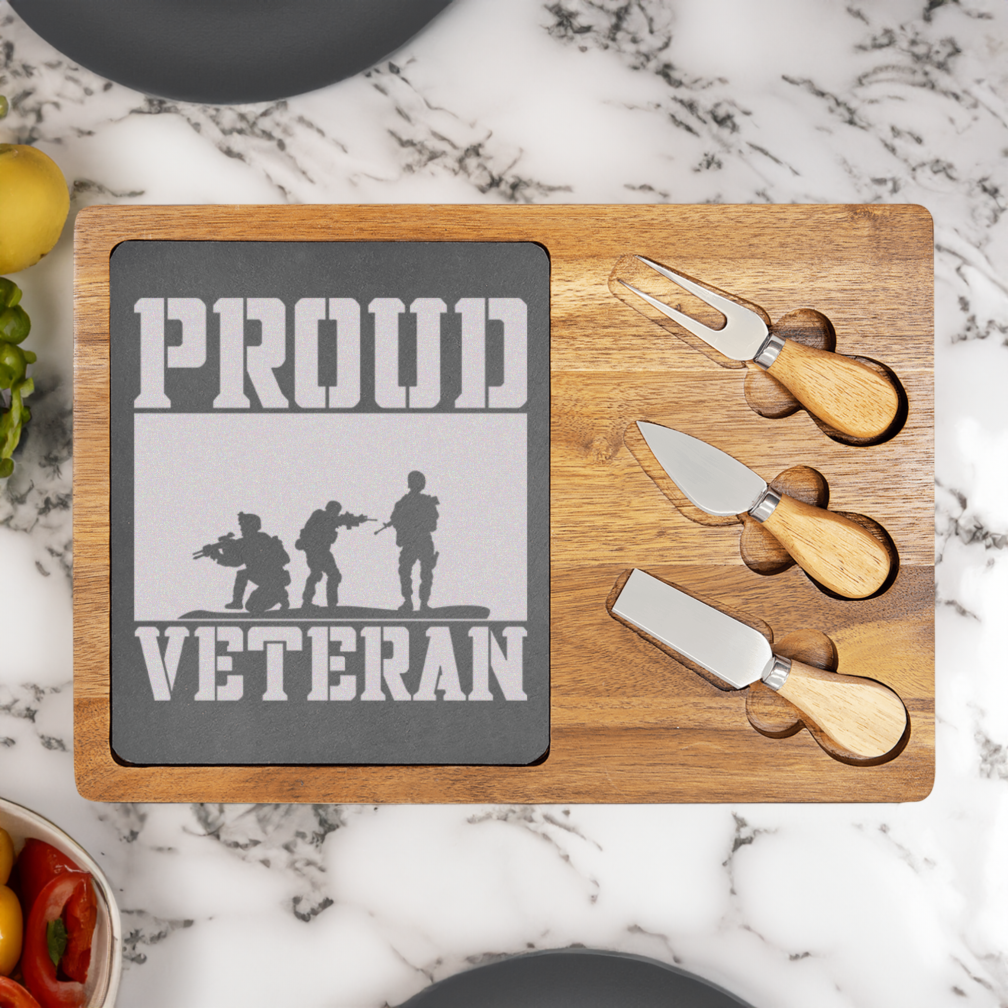 Proud Veteran Wood Slate Serving Tray