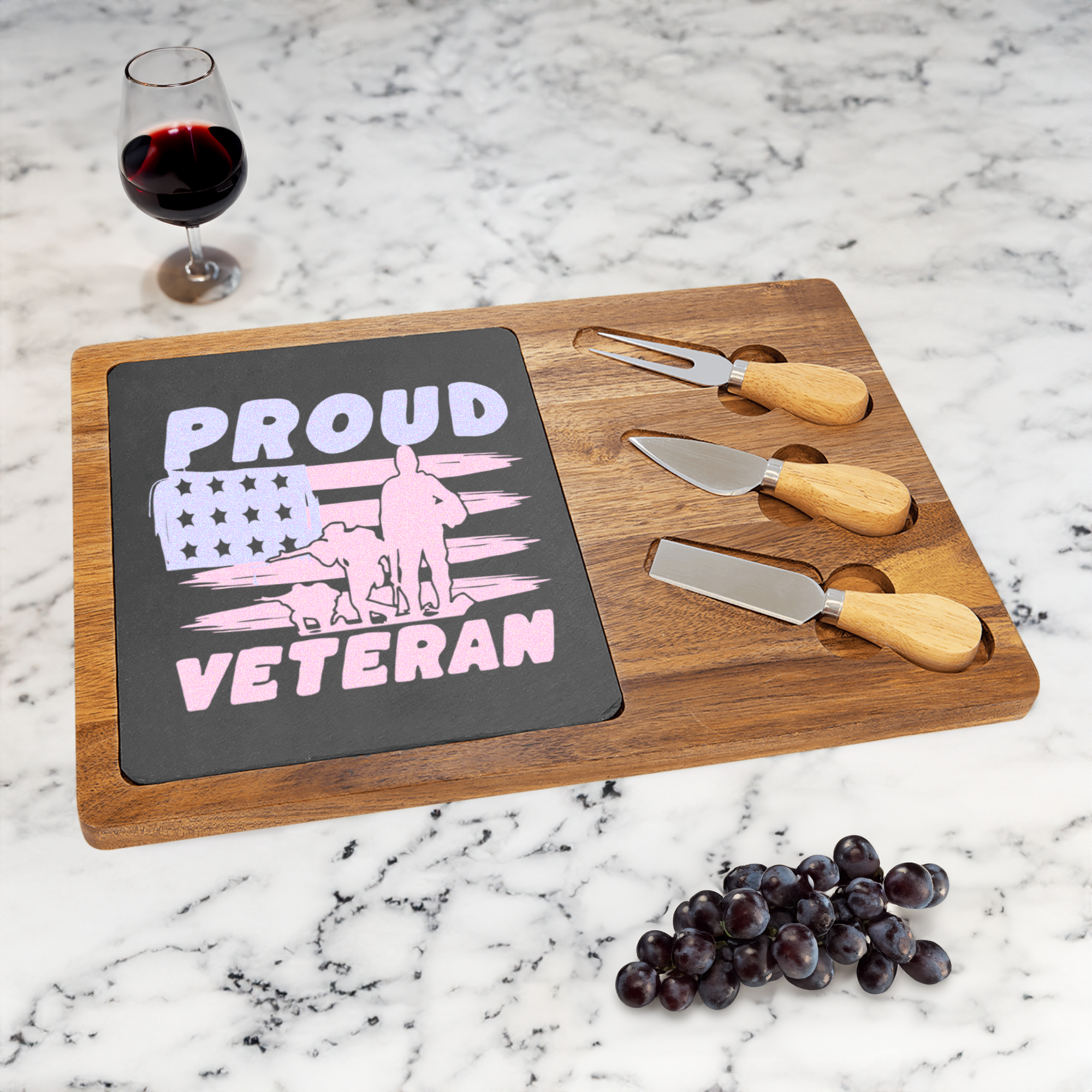 Proud Veteran Flag Wood Slate Serving Tray