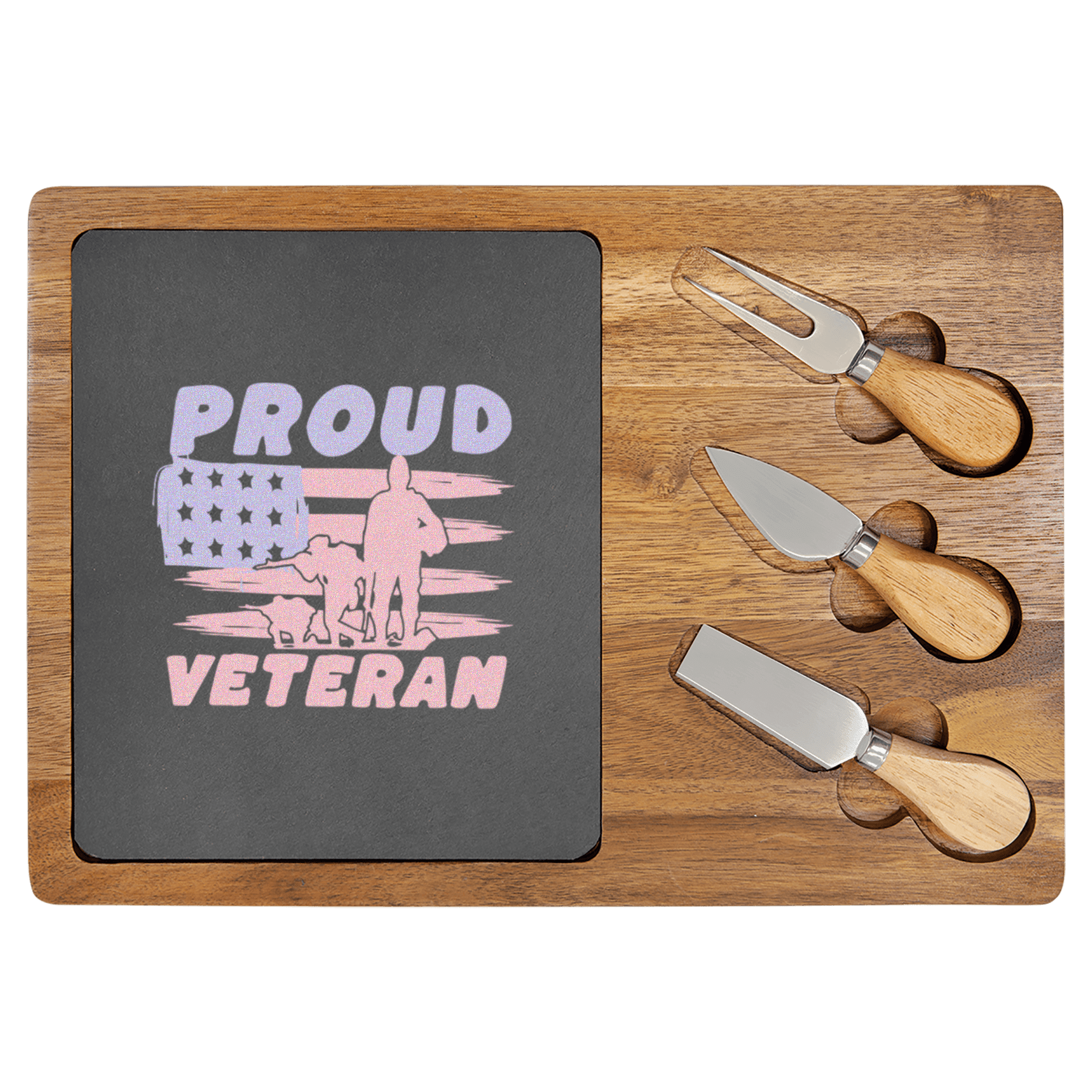 Proud Veteran Flag Wood Slate Serving Tray