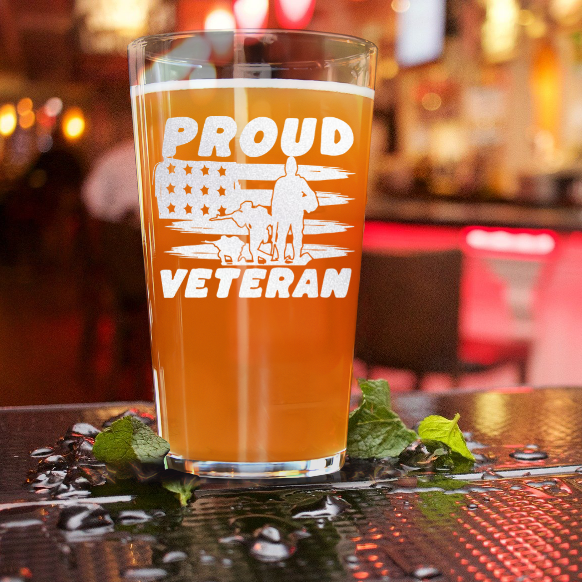 Proud Veteran Flag Pint Glass