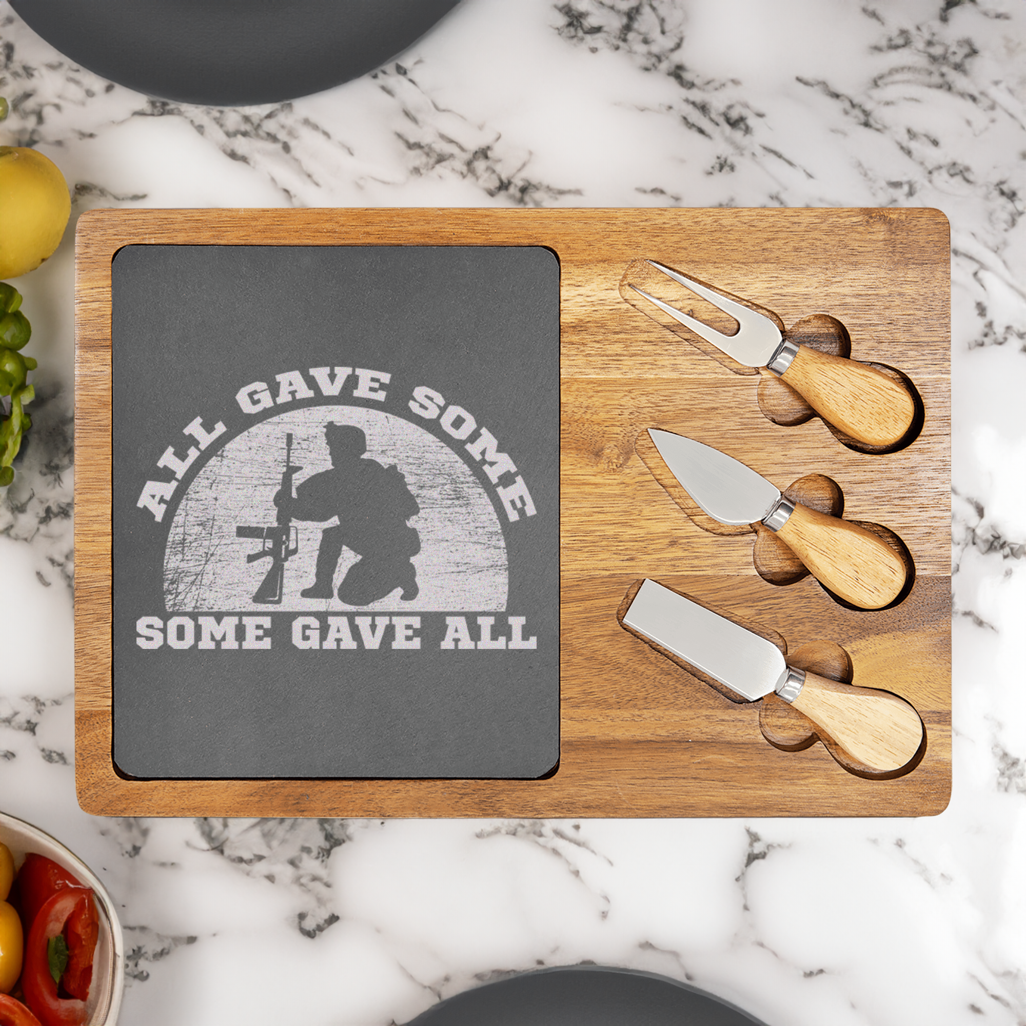 Some Gave All Wood Slate Serving Tray