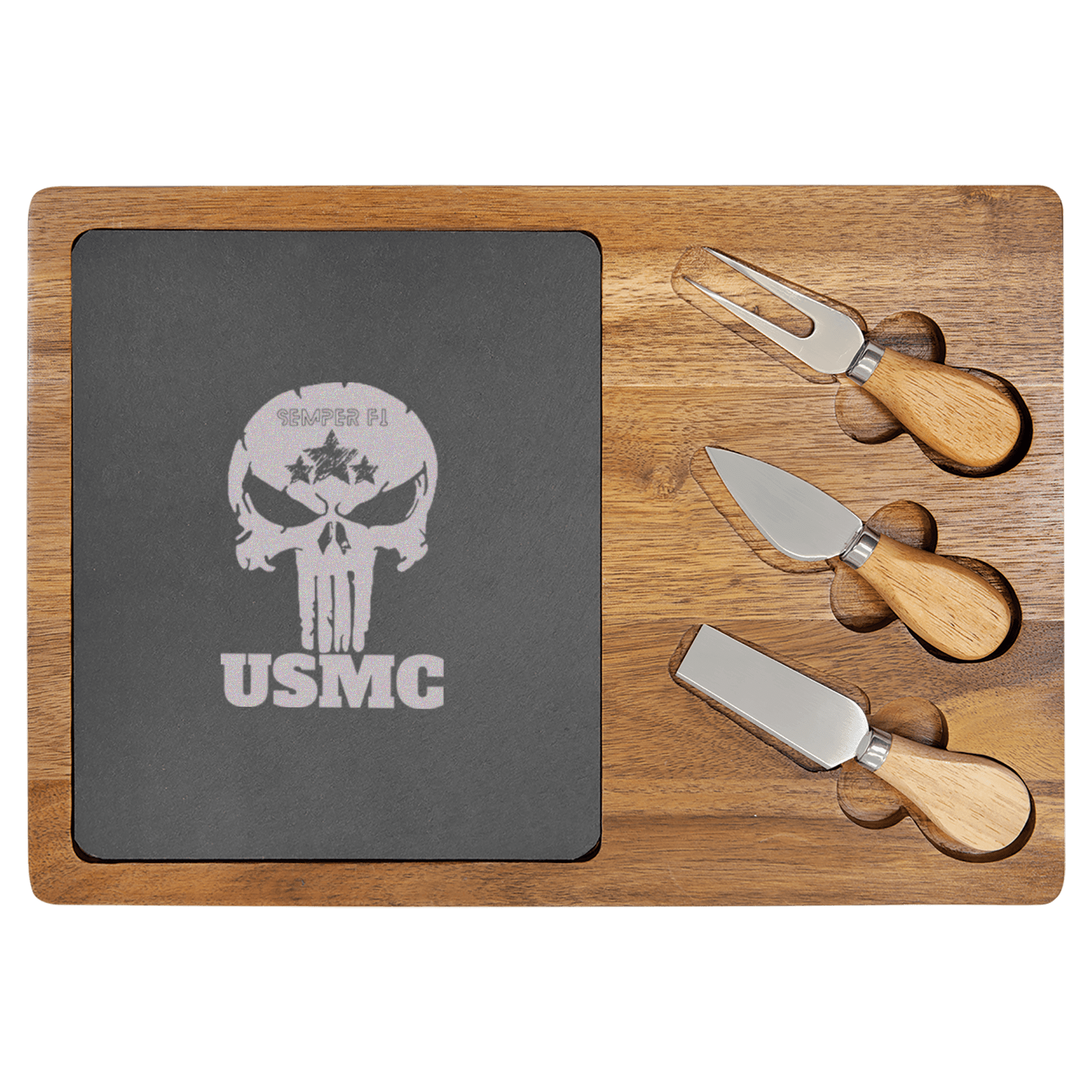 USMC Skull Wood Slate Serving Tray