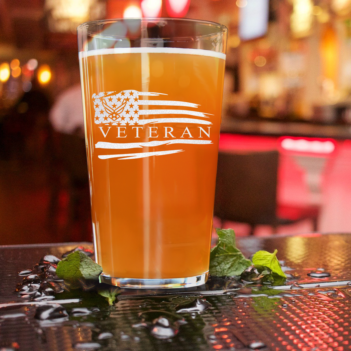 US Airforce Veteran Flag Pint Glass