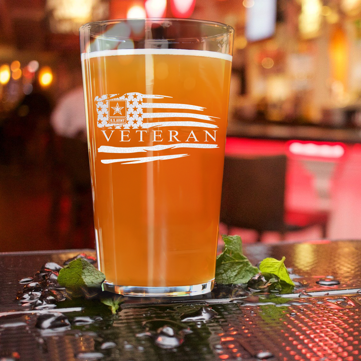 US Army Veteran Flag Pint Glass