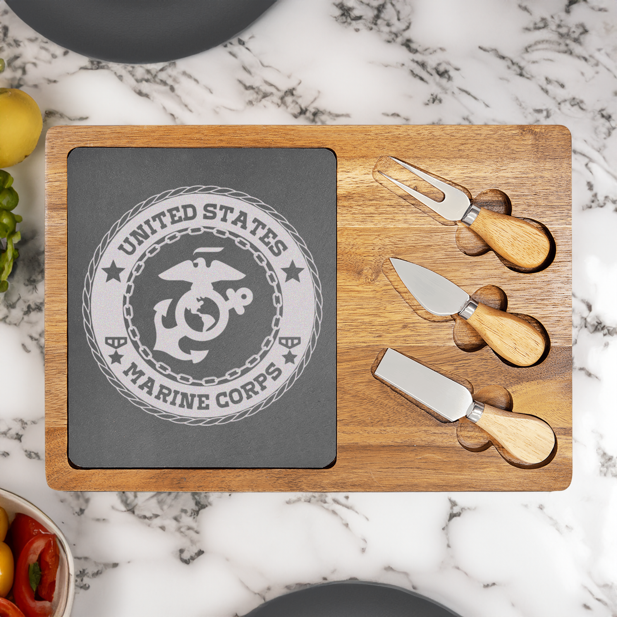 US Marine Corps Wood Slate Serving Tray
