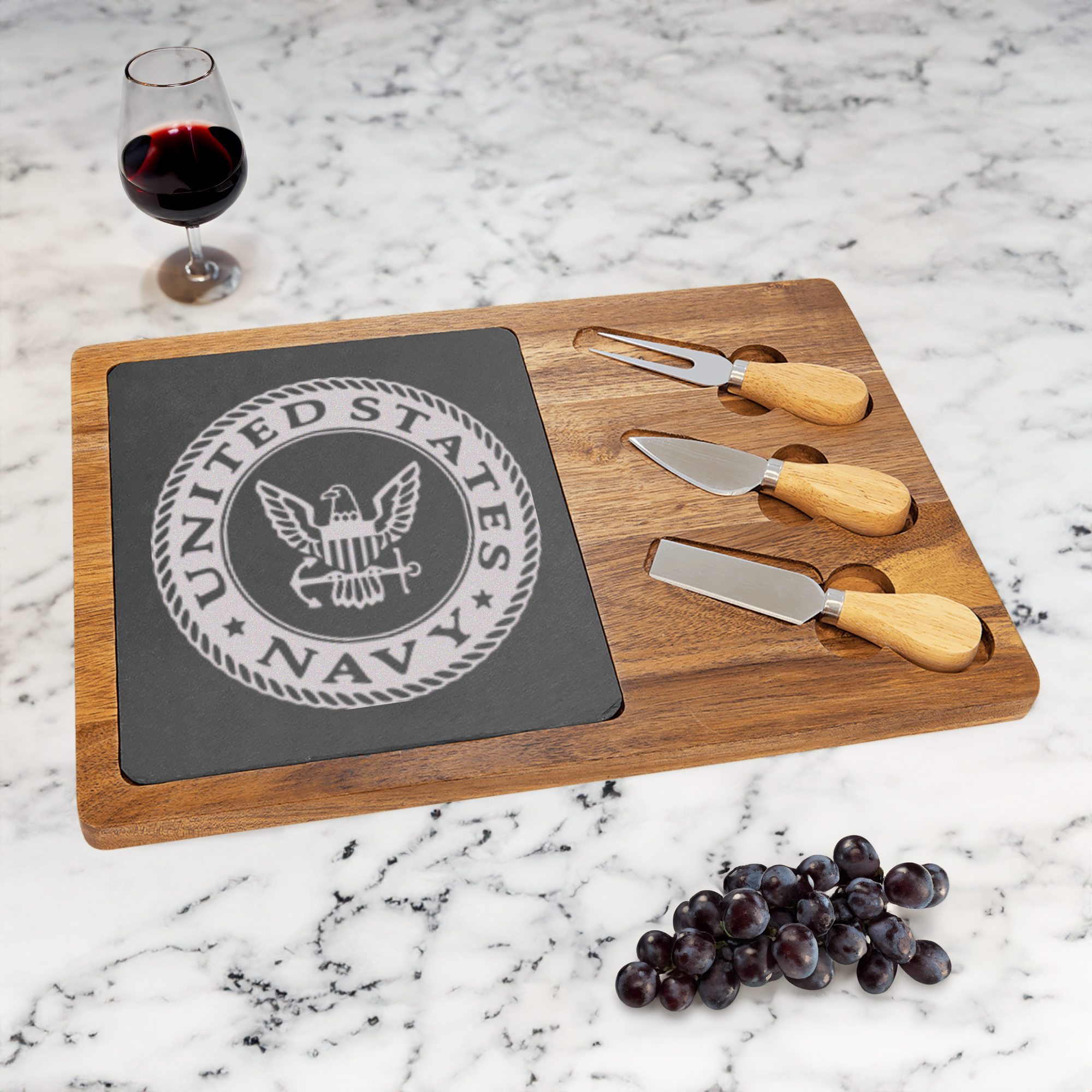 United States Navy Badge Wood Slate Serving Tray