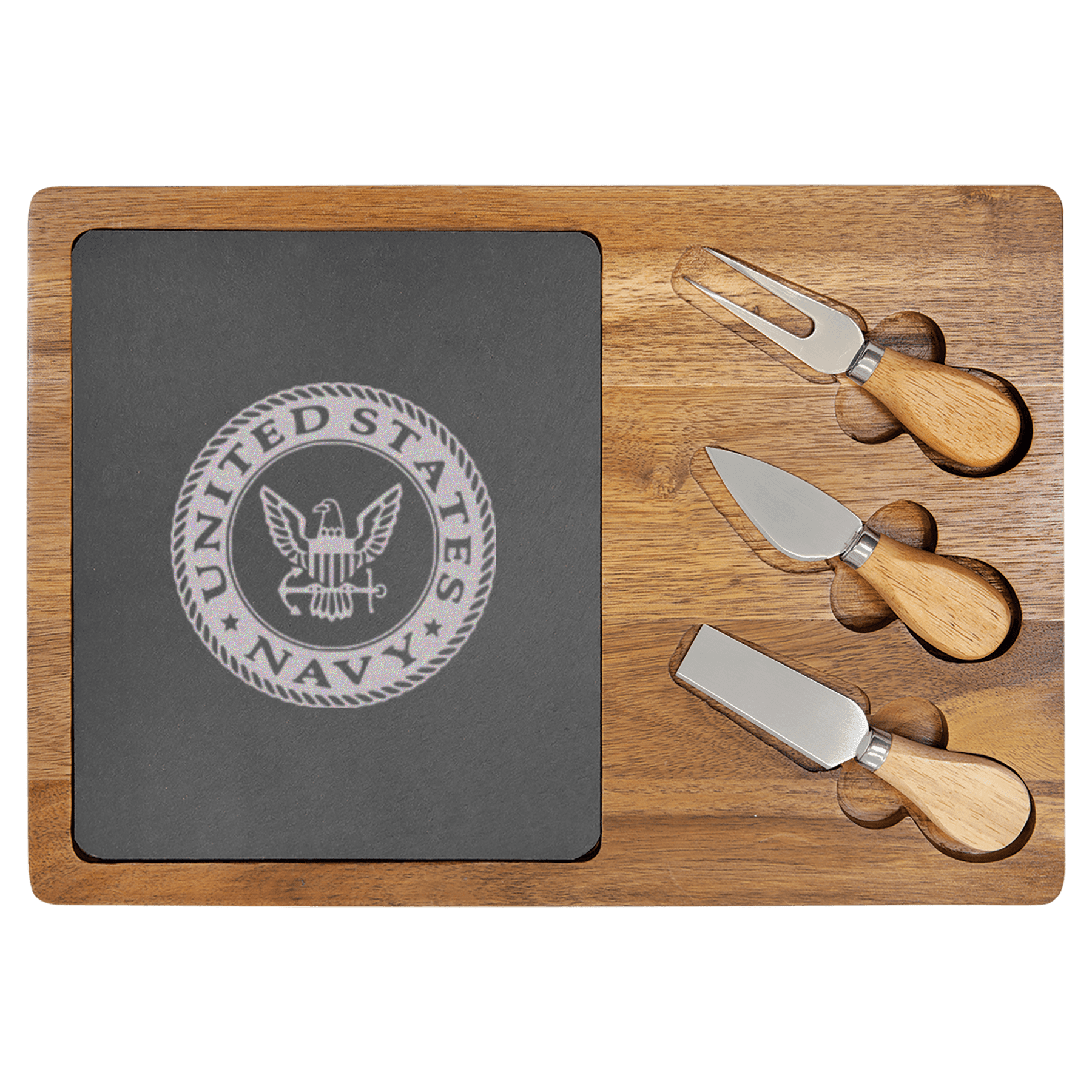 United States Navy Badge Wood Slate Serving Tray