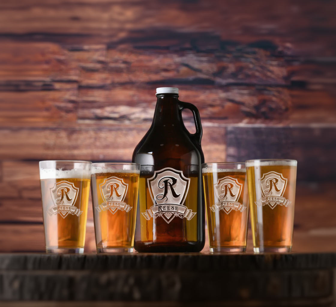 Personalized Beer Growler and Pint Glasses Set Willow and Hive