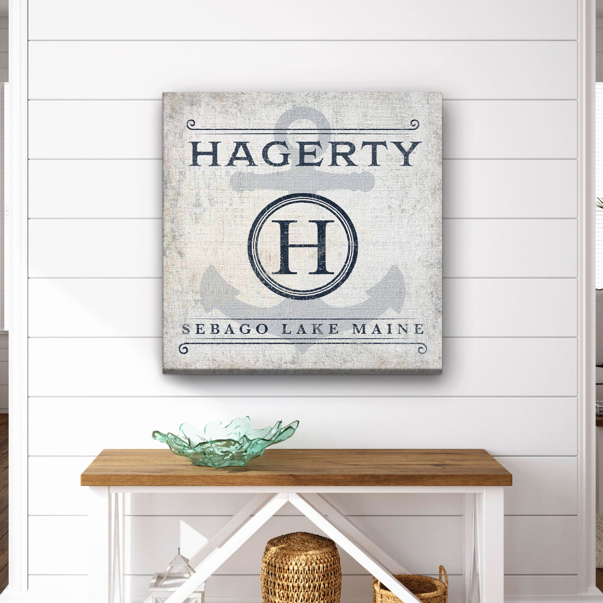 Anchor Monogram Personalized Canvas Sign