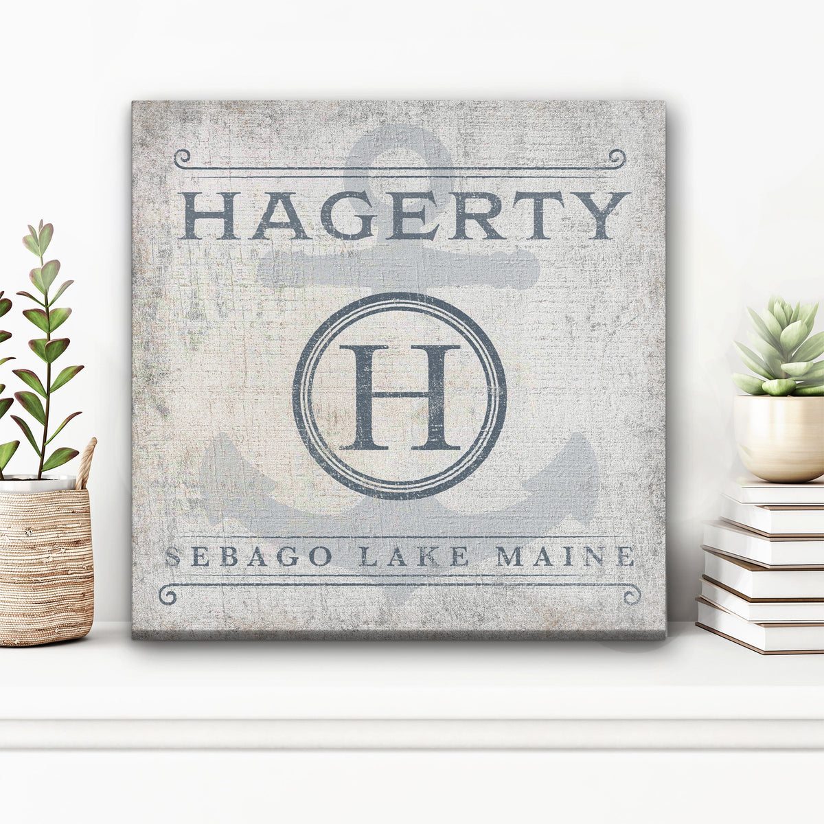 Anchor Monogram Personalized Canvas Sign