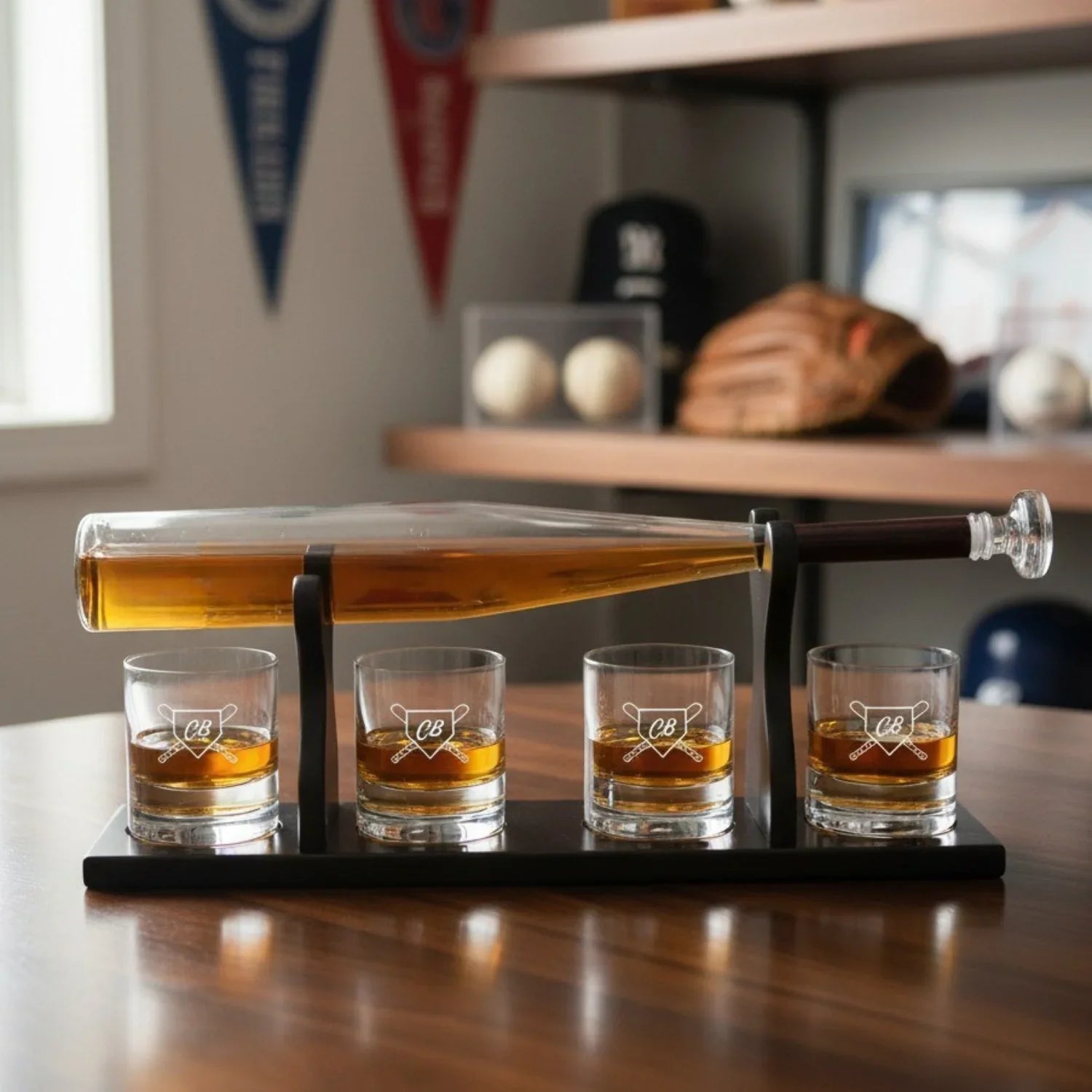 Custom Engraved Baseball Bat Decanter Set Willow & Hive