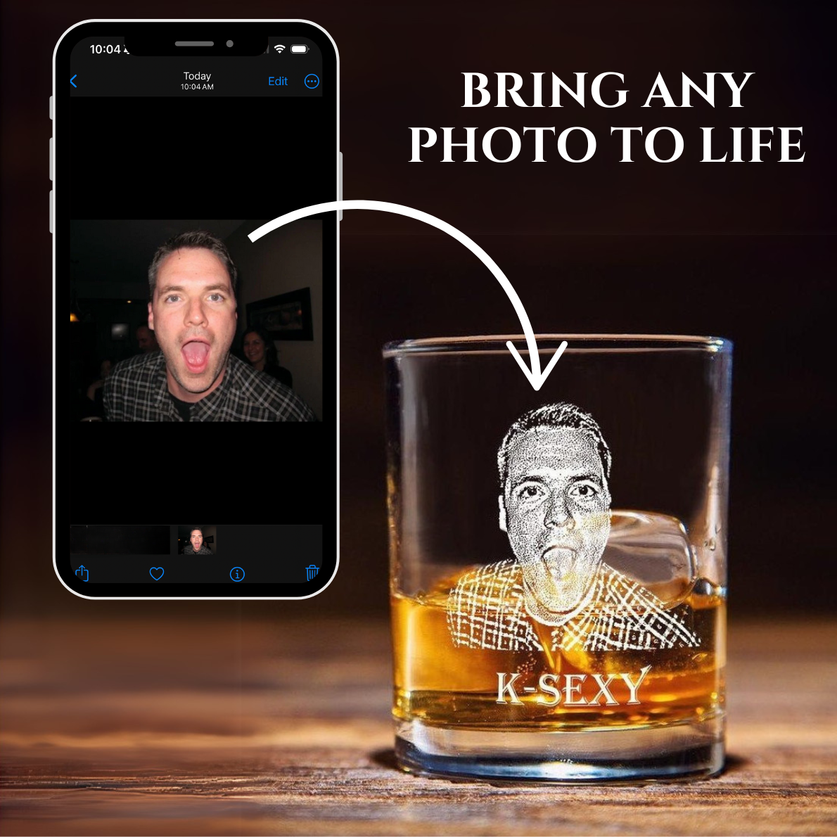 Custom Photo Engraved on Whiskey Glass - Etched Picture on Glass Willow & Hive