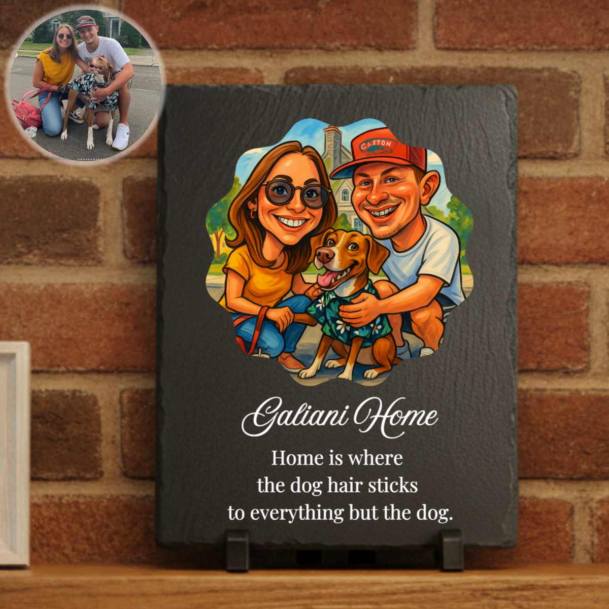 Custom caricature slate plaque with photo and personalized message Willow and Hive