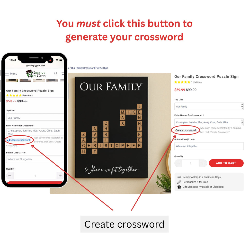 Family Threads Personalized Crossword Sign