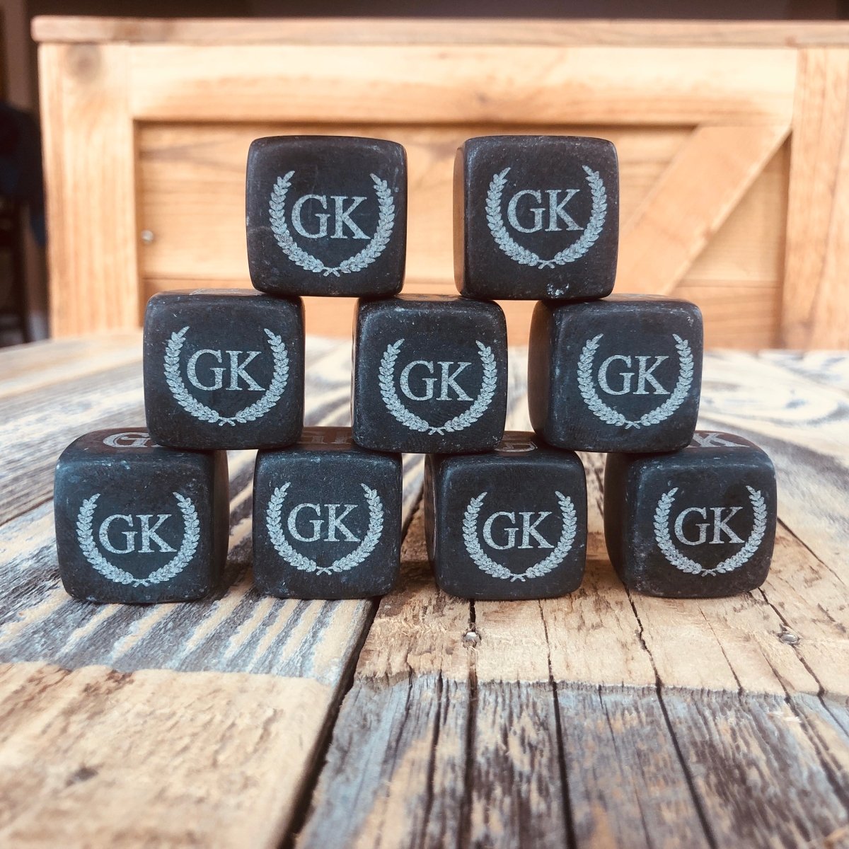 Arctic Monogram Personalized whiskey stones set with engraved initials