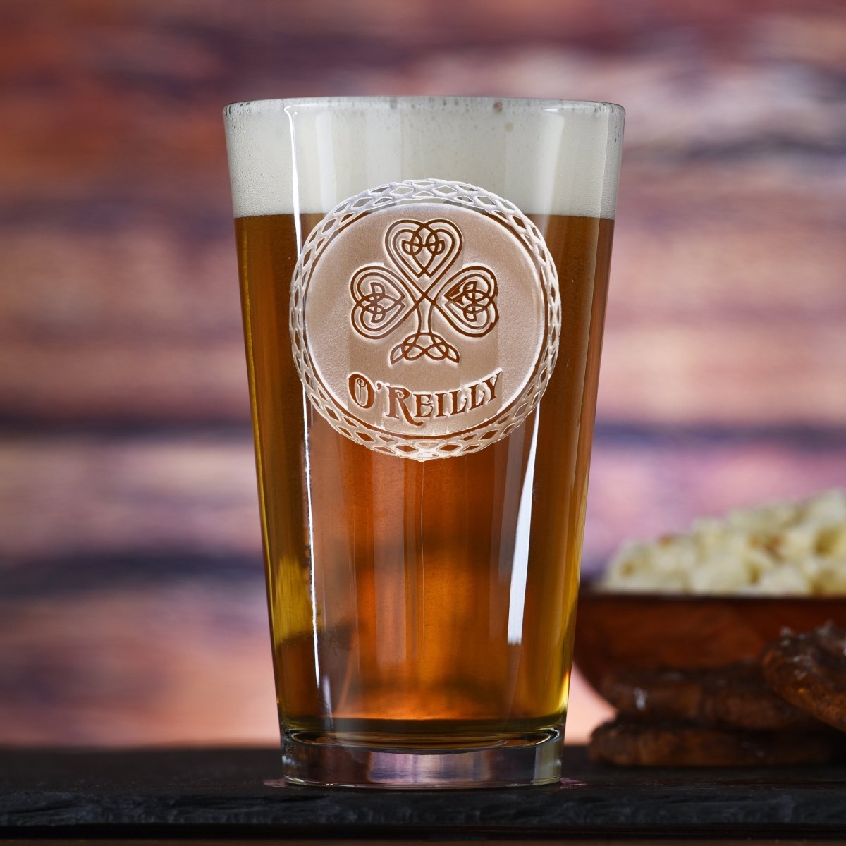 Celtic Knot personalized Irish pint glass with sand-carved Celtic knot