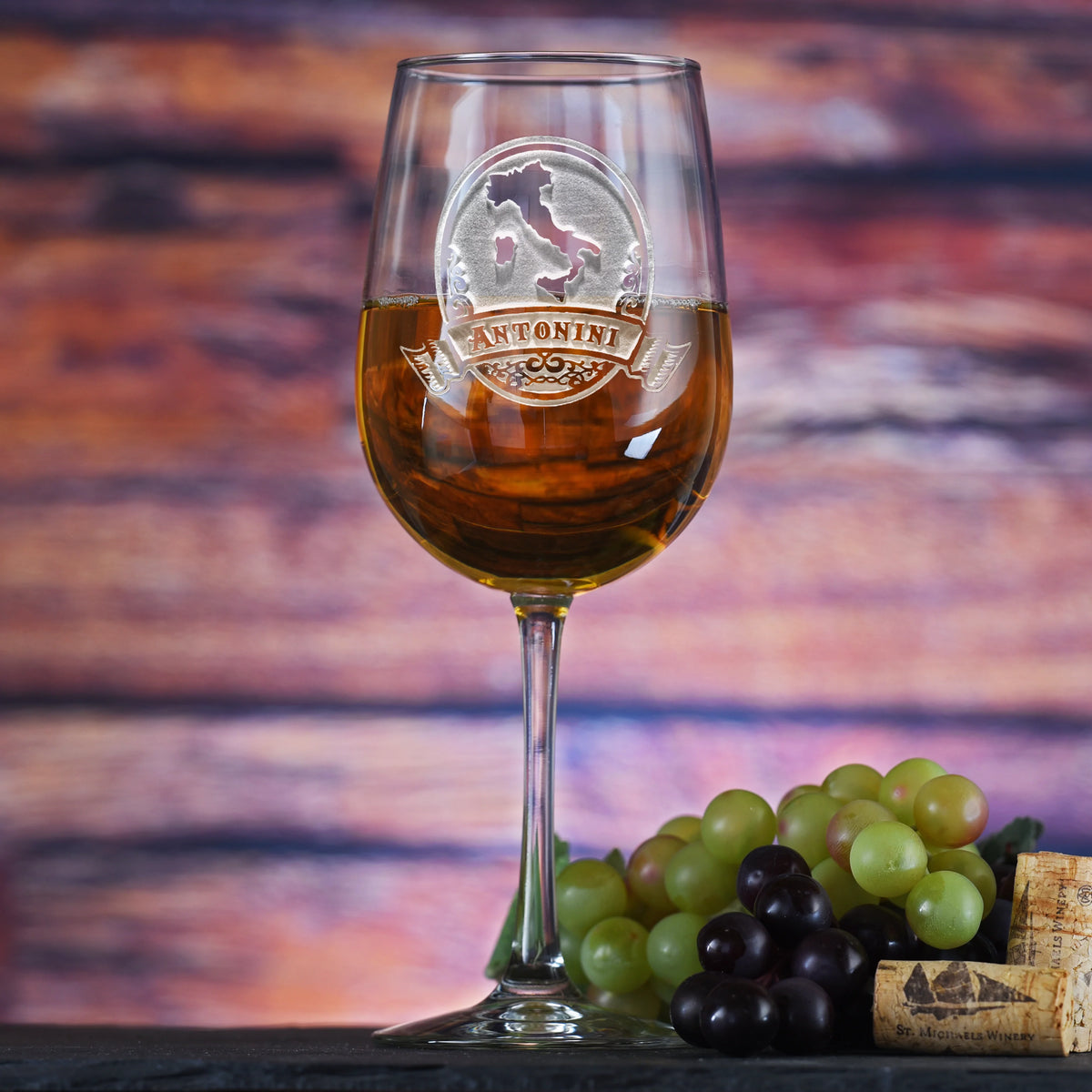 Personalized Italian Heritage Wine Glass with Raised Italy Map and engraved family name