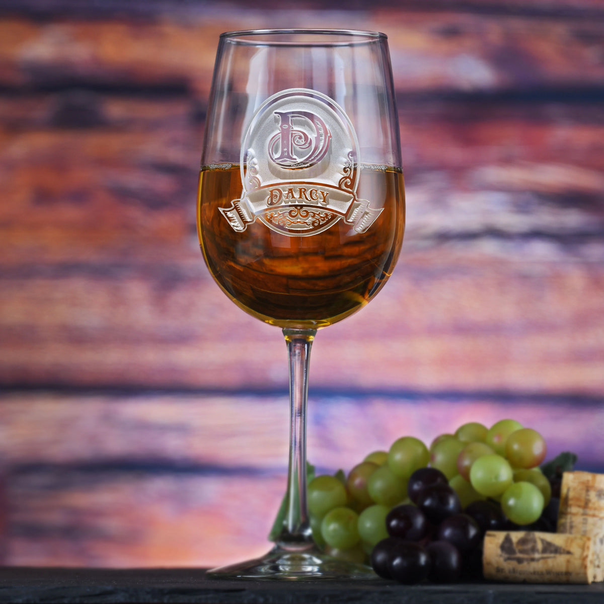 Signature Series Personalized Wine Glass with Deep-Etched Monogram and Custom Name