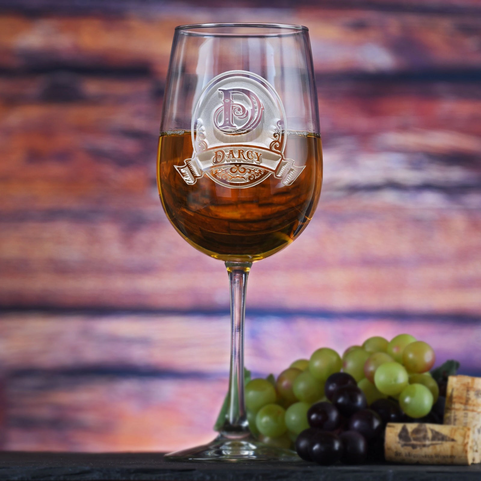 Signature Series Personalized Wine Glass with Deep-Etched Monogram and Custom Name