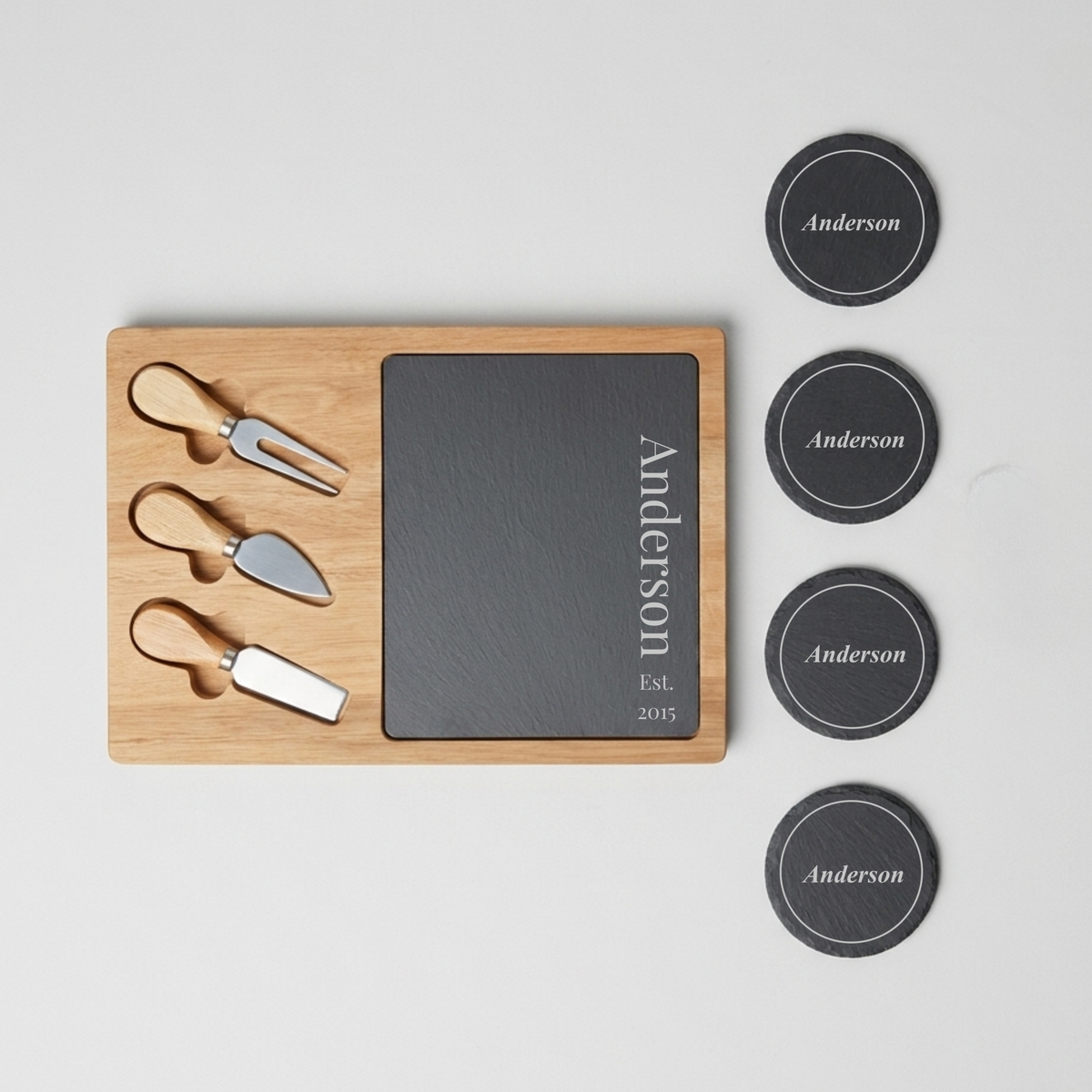 Personalized Slate Cheese &amp; Coaster Set