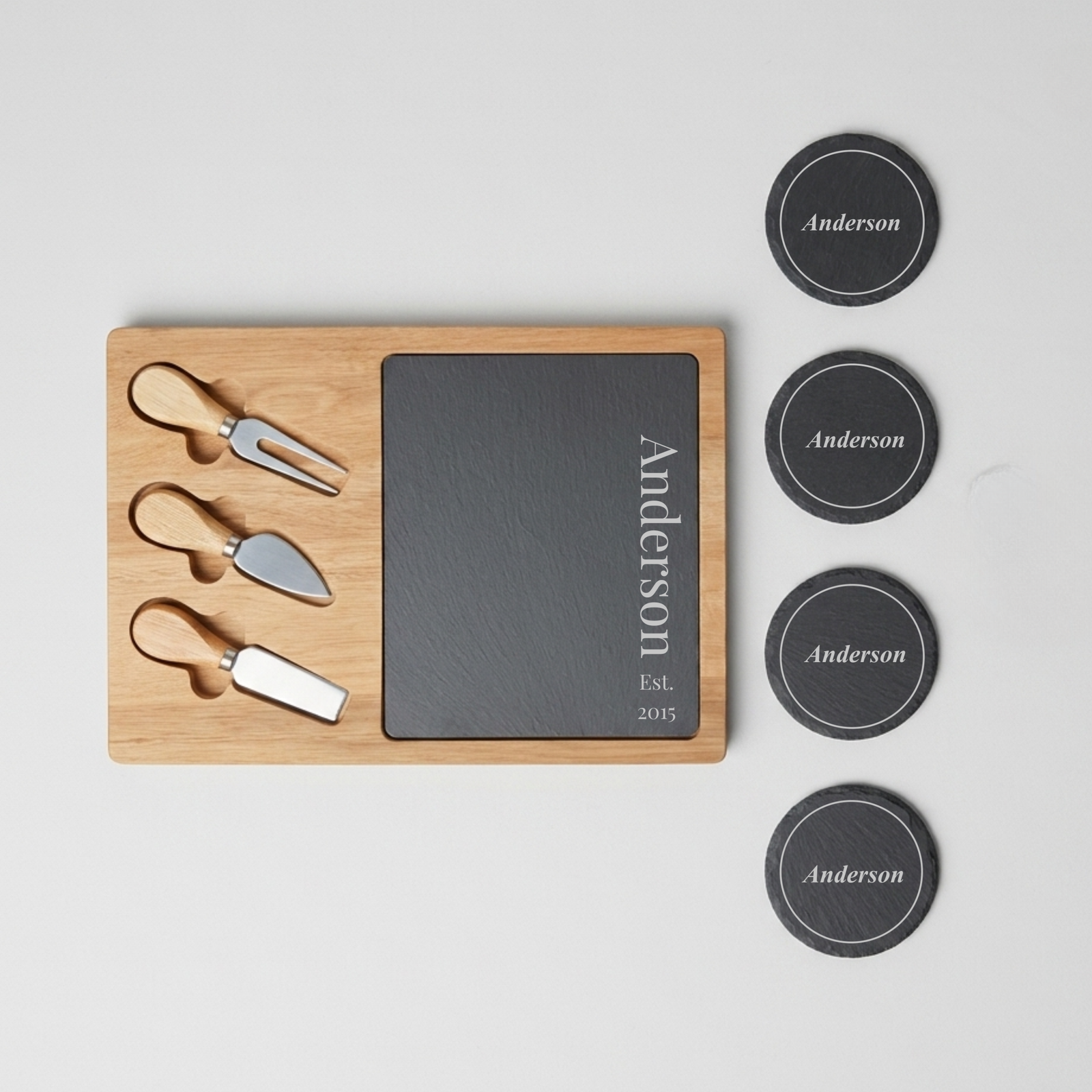 Personalized Slate Cheese & Coaster Set