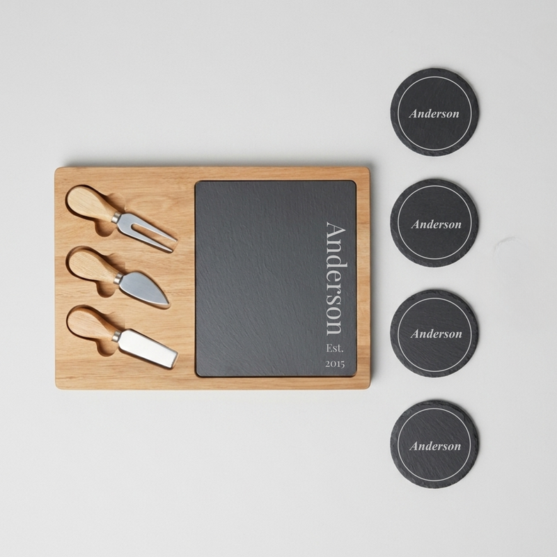 Personalized Slate Cheese & Coaster Set