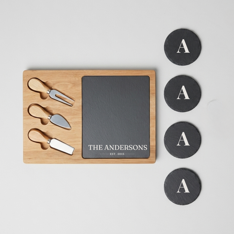 Personalized Slate Cheese & Coaster Set